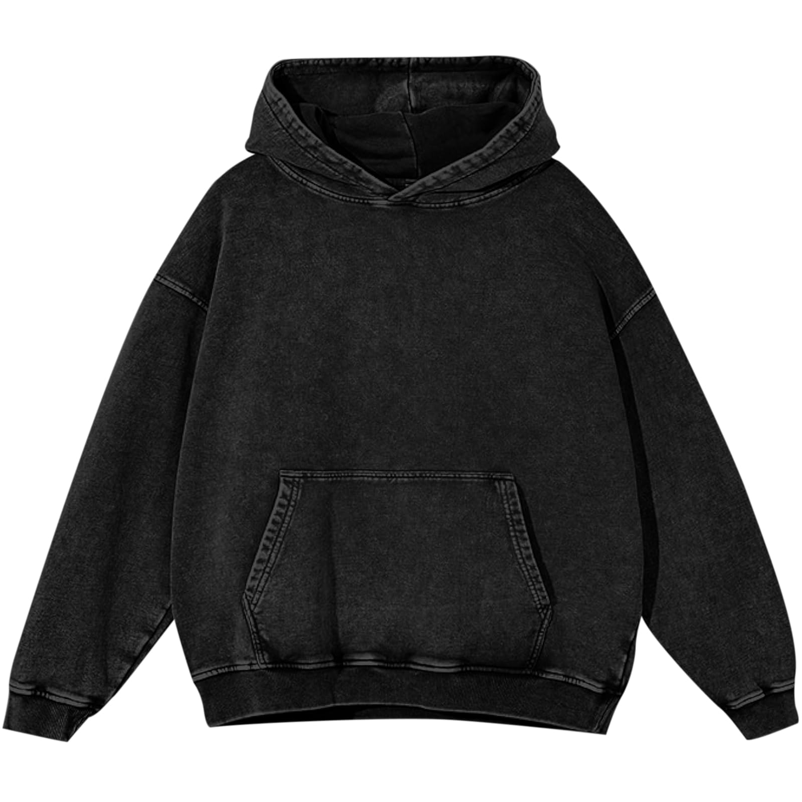 BINTEHGS Oversized Acid-Wash Hoodie - Vintage Baggy Cotton Sweatshirt